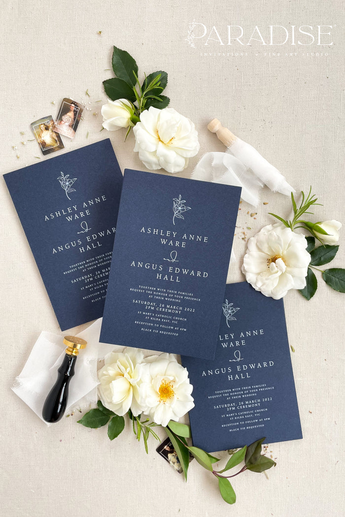 Rylie Navy Paper Wedding Invitation Sets