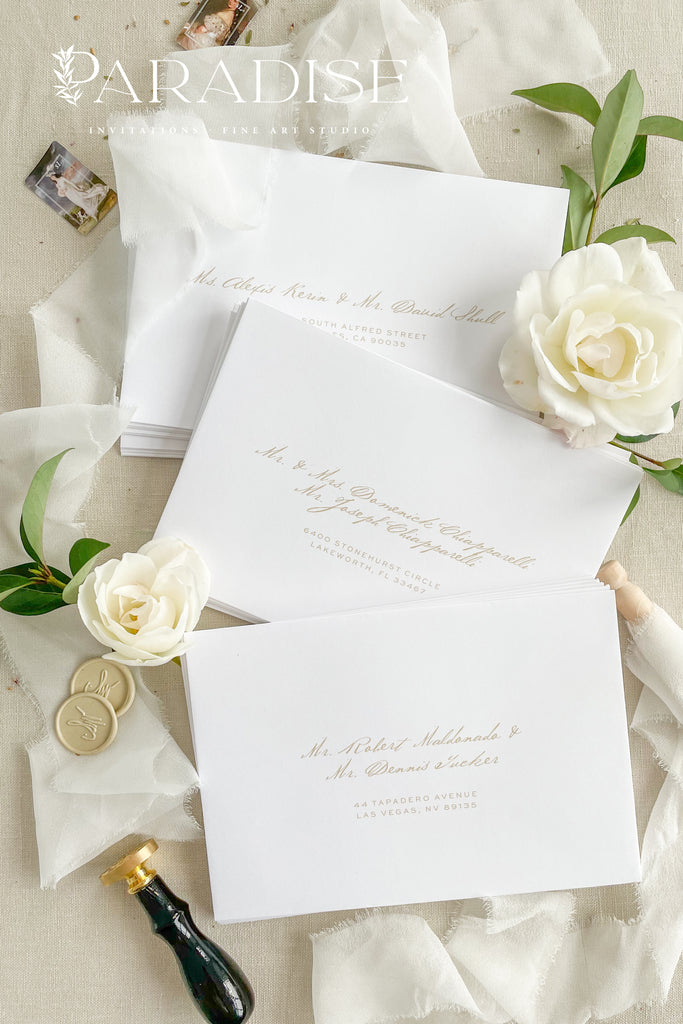 Winter White Envelopes and Golden Ink Printing