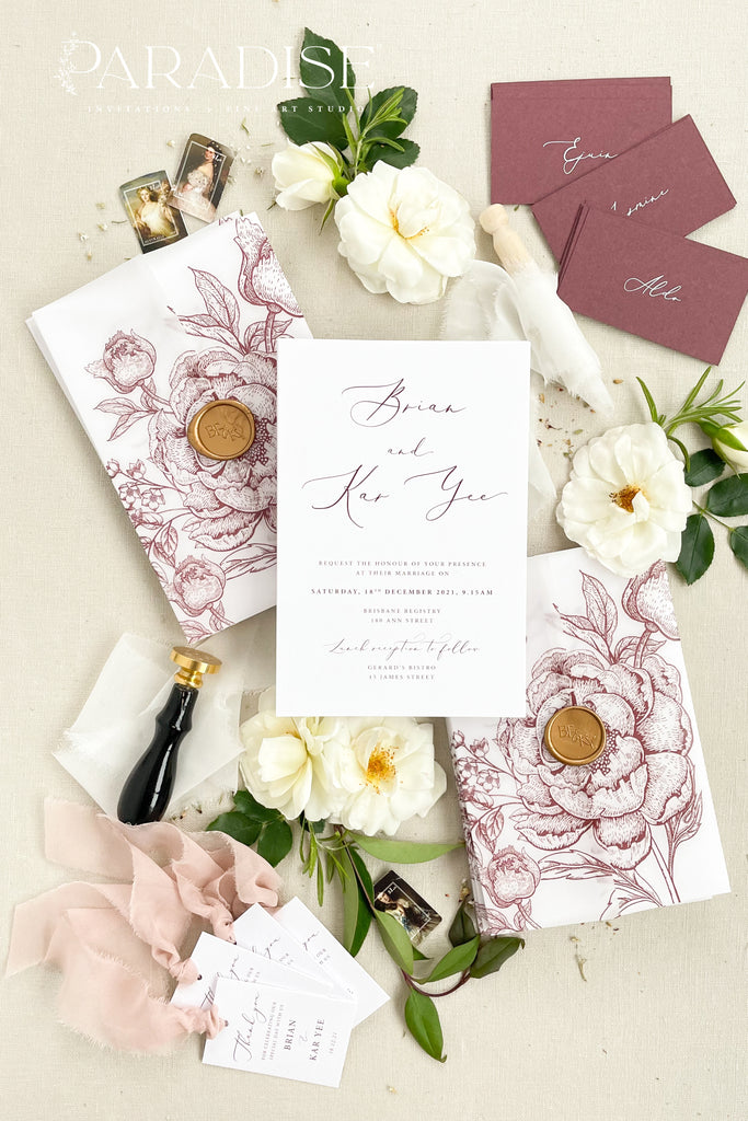 Laura Burgundy Floral Wedding Invitation Sets