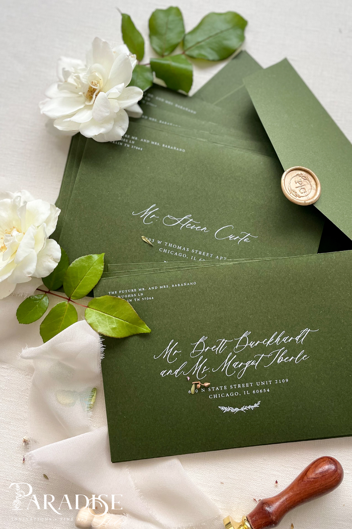 Forest Green Envelopes White Ink Printing