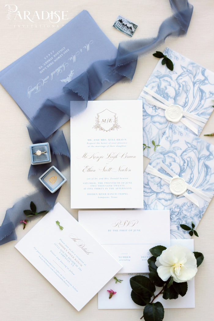 Angeline Dusky Blue Wedding Invitations