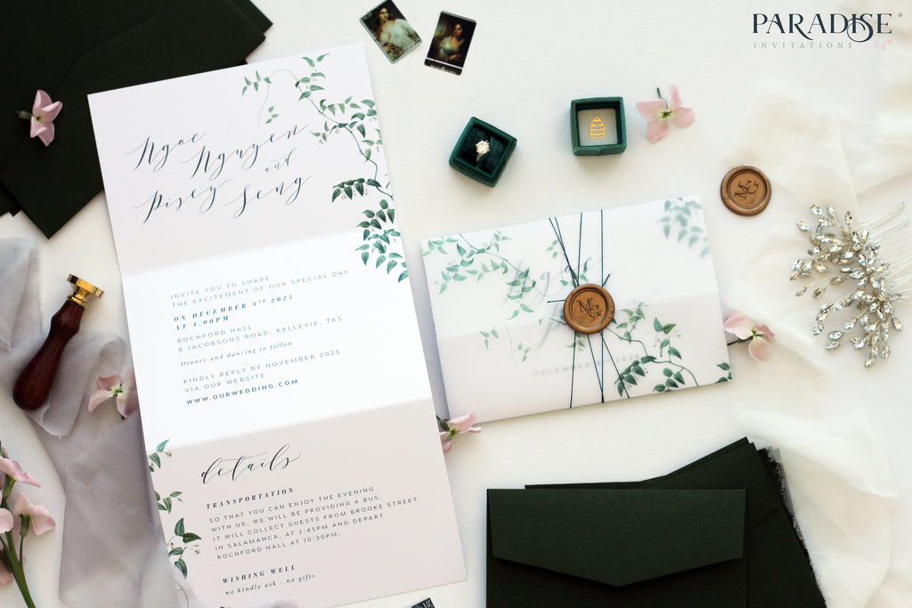 Adrienne Watercolor Greenery Wedding Invitation