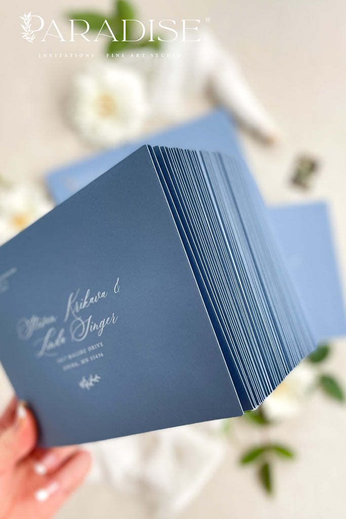 Dusty Blue Envelopes and White Ink Printing