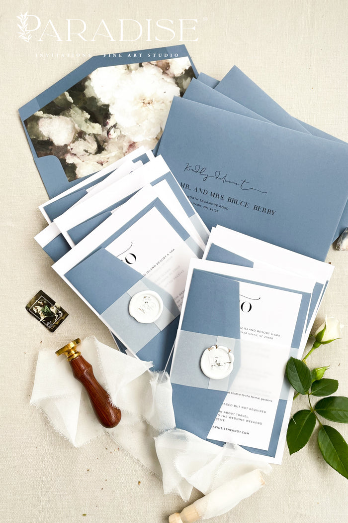 Florrie Dusty Blue Wedding Invitations