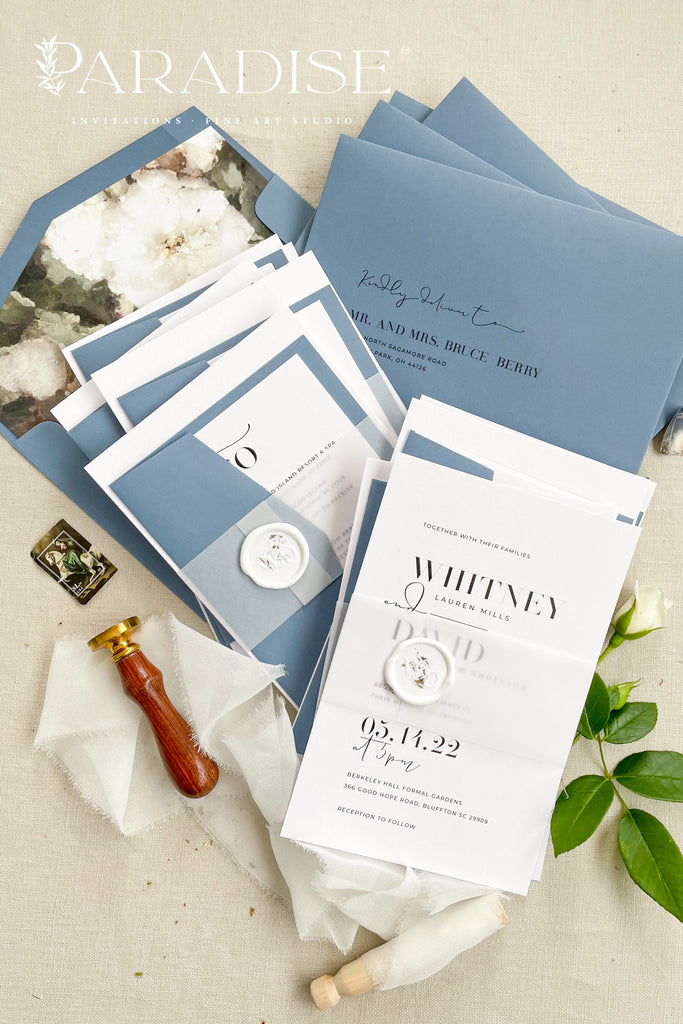 Florrie Dusty Blue Wedding Invitations