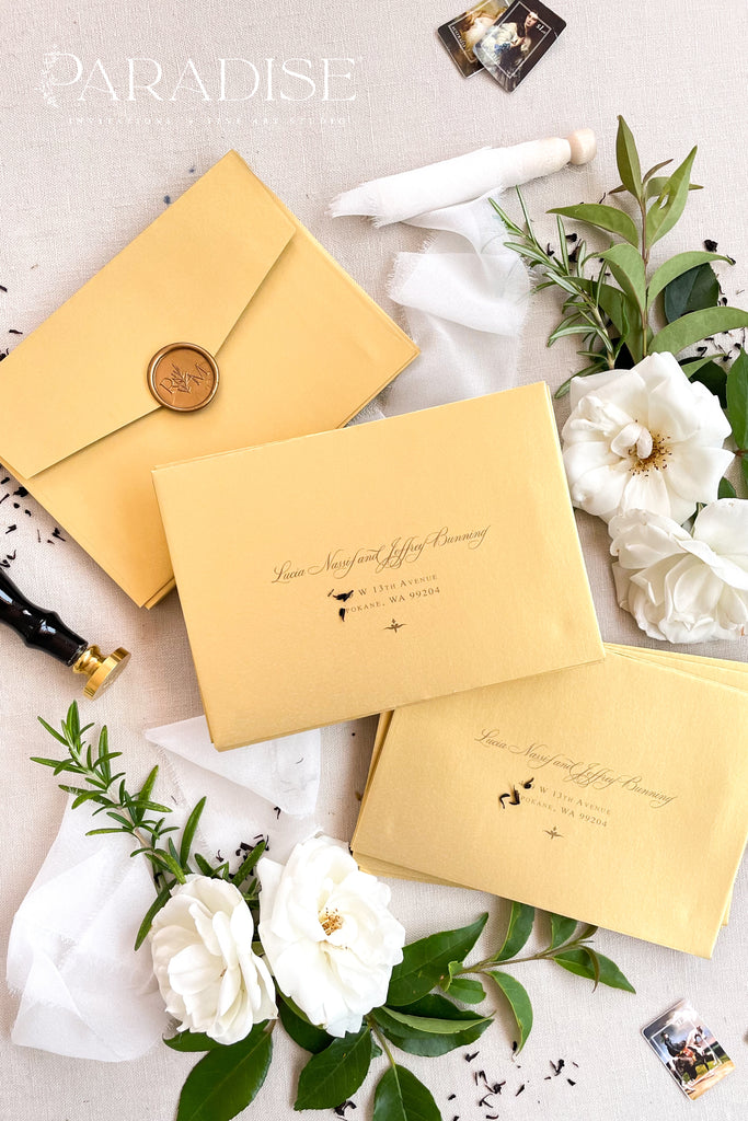 Golden Luxe Envelopes and Black Ink Printing