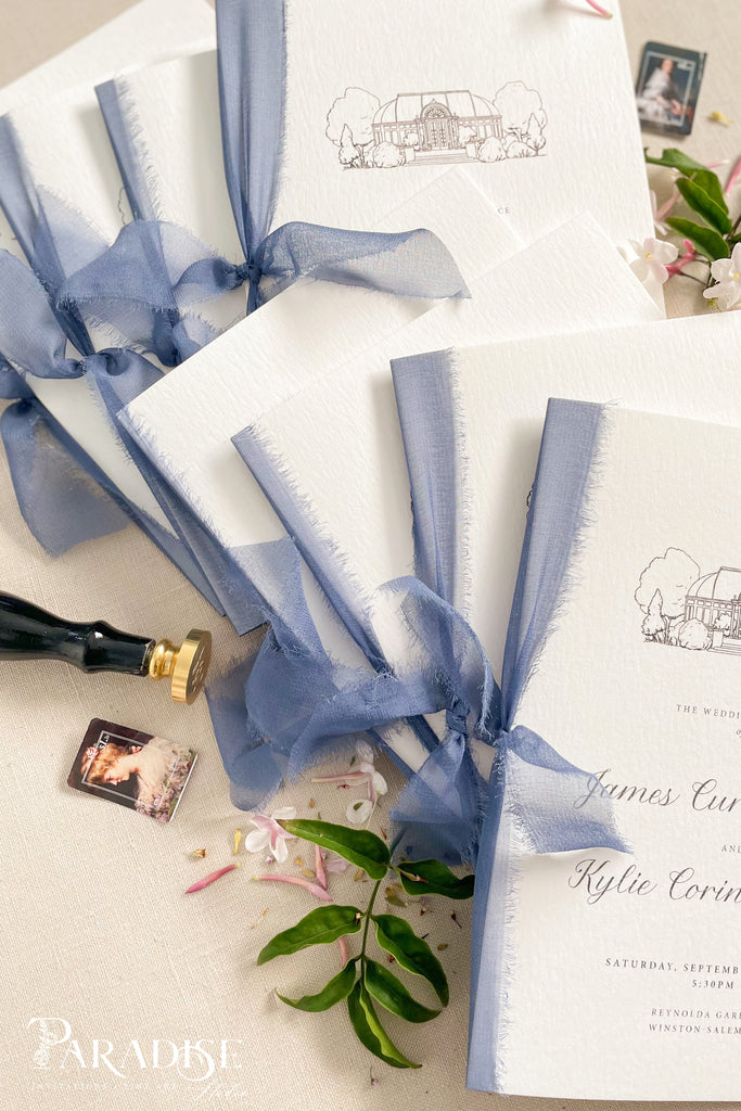 Saige Dusty blue Ribbon Wedding Programs – Paradise Invitations