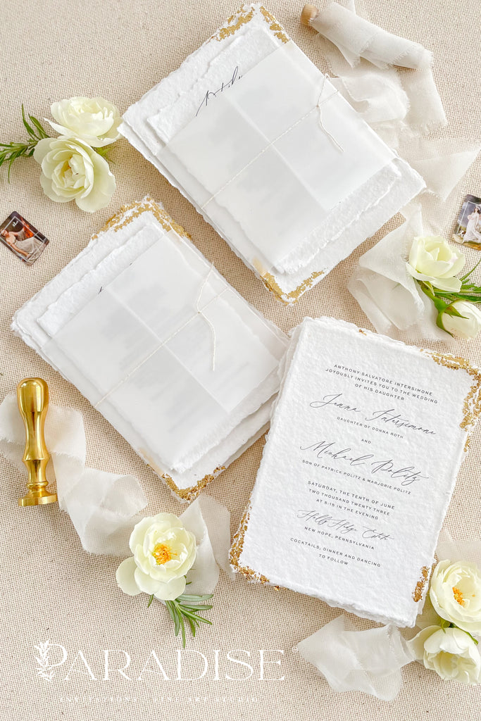 Charleen Handmade Paper Golden Leaf Wedding Invitation Sets