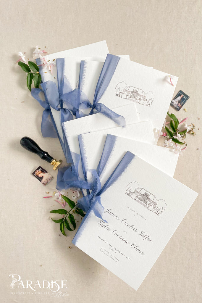 Saige Dusty blue Ribbon Wedding Programs