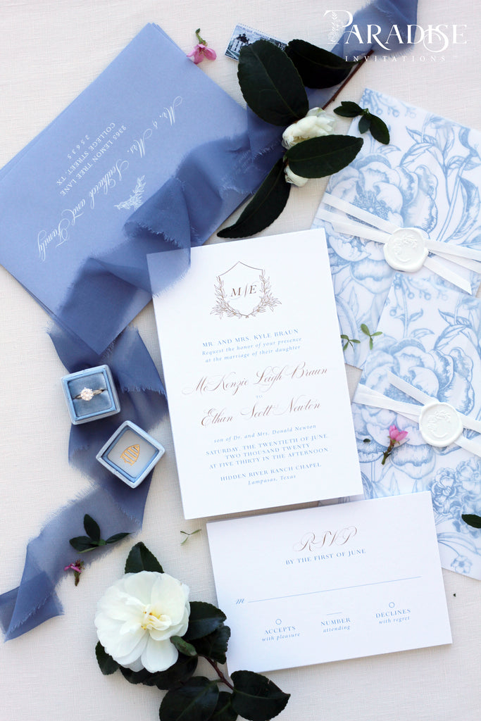 Angeline Dusky Blue Wedding Invitations