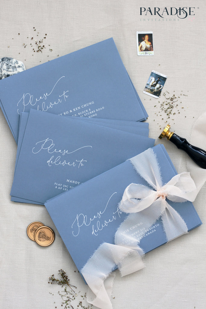Sky Blue Envelopes White Ink Printing