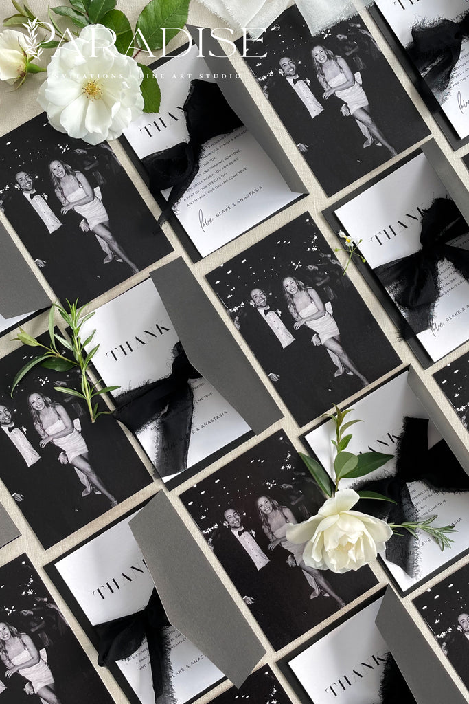 Solene Black and White Thank You Cards