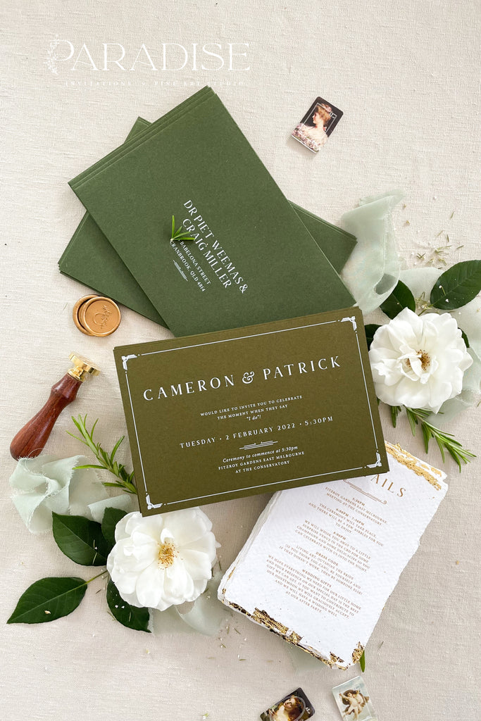 Leighton Forest Green Wedding Invitation Sets