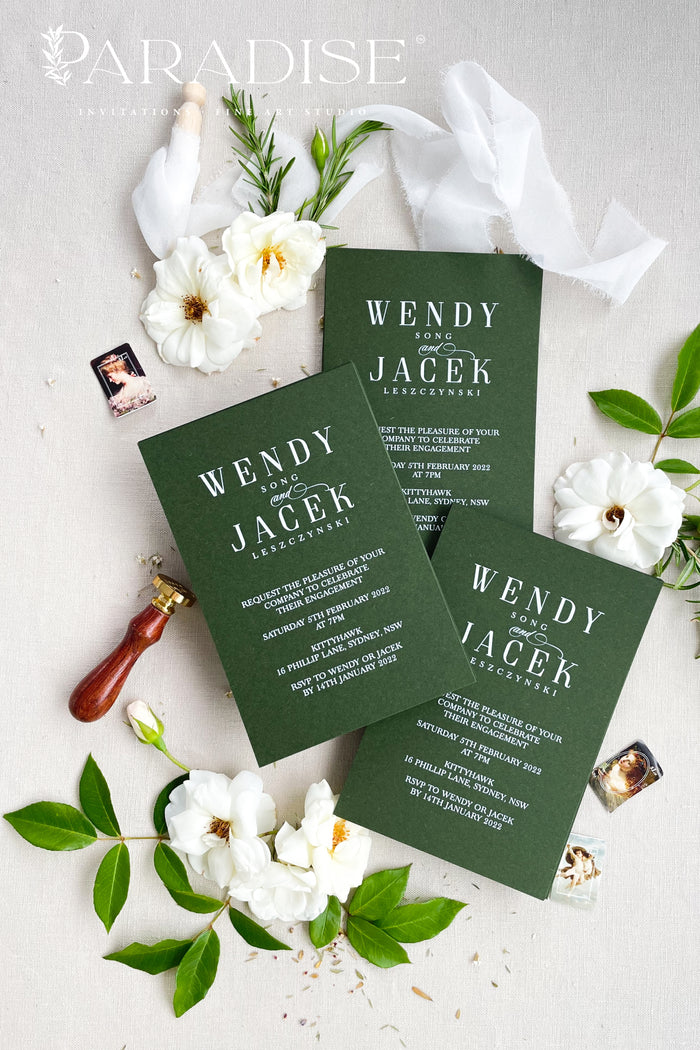 Angelique Forest Green Engagement Invitation