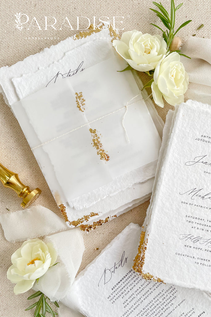 Charleen Handmade Paper Golden Leaf Wedding Invitation Sets