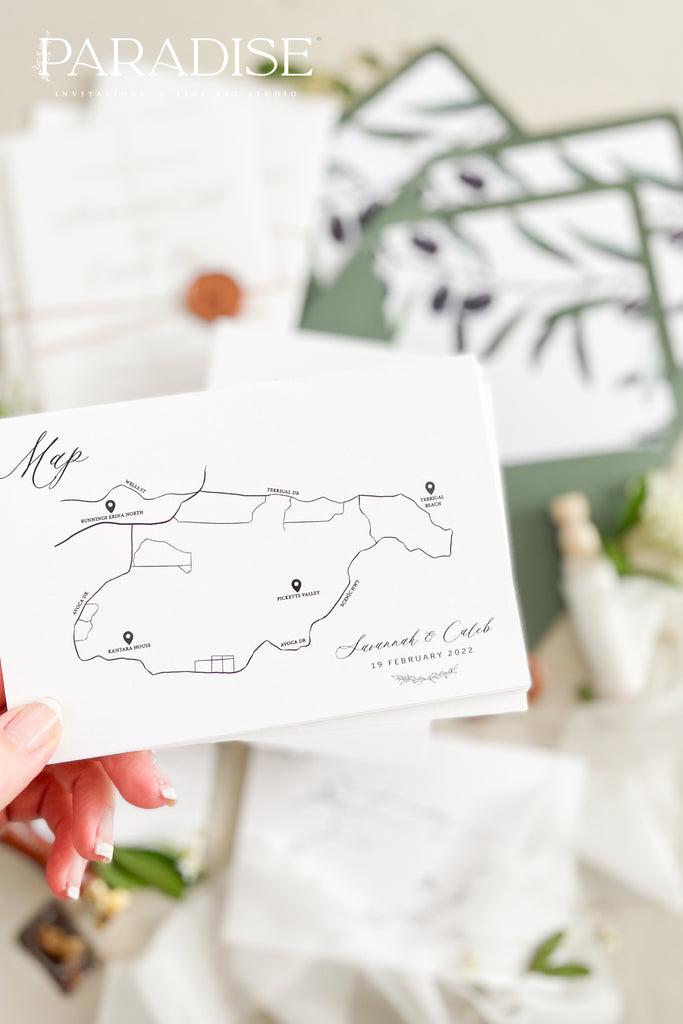 Savannah Hand Drawn Map Wedding Invitation Sets
