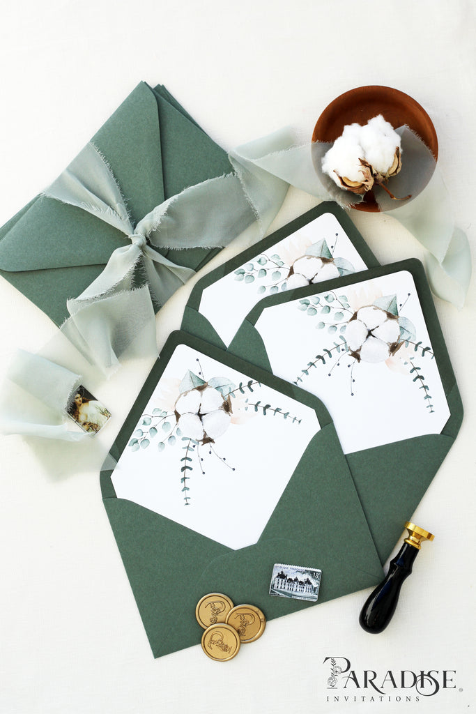 Cotton Flowers Envelope Liners and Forest Green Envelopes