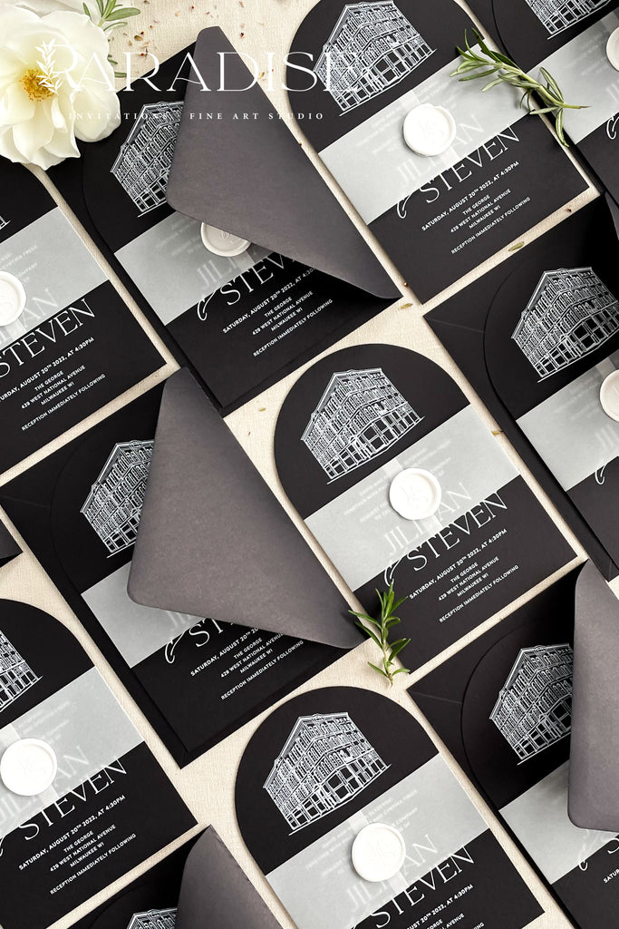 Marie Black and White Arch Wedding Invitation Sets