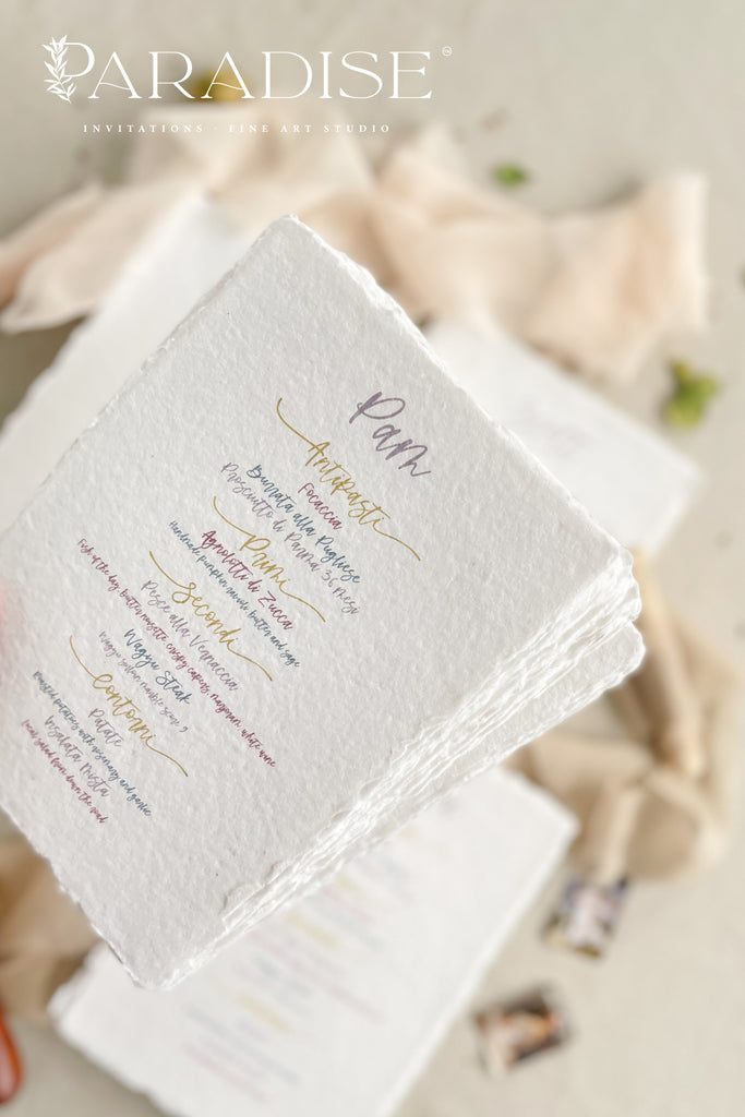 Evelyn Handmade Paper Wedding Menus