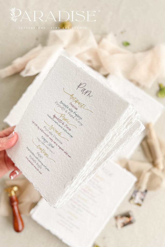 Evelyn Handmade Paper Wedding Menus