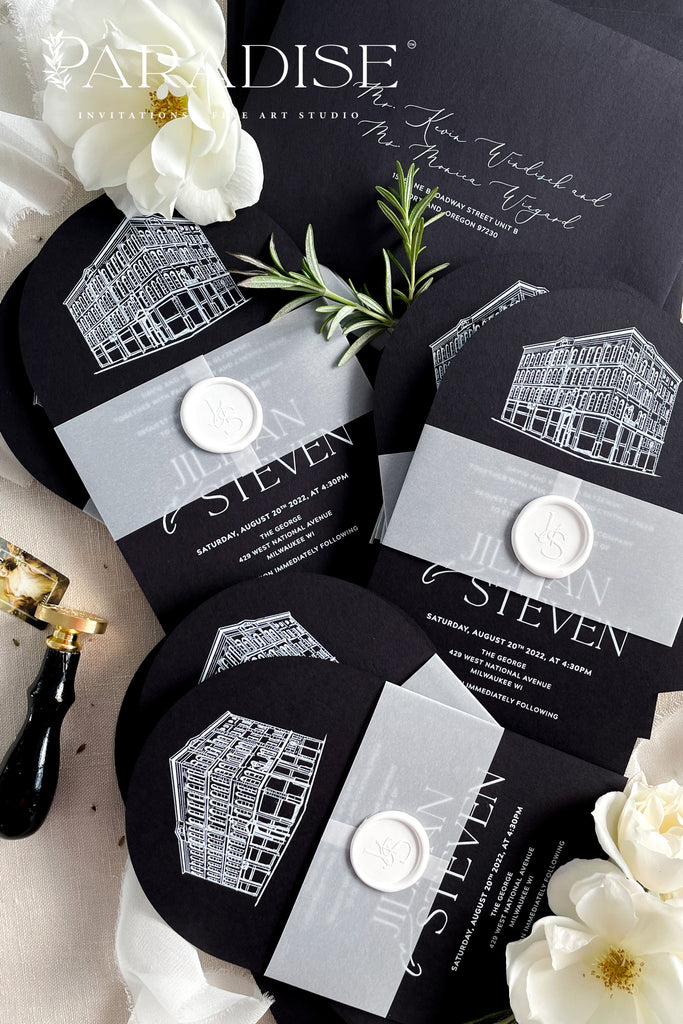 Marie Black and White Arch Wedding Invitation Sets
