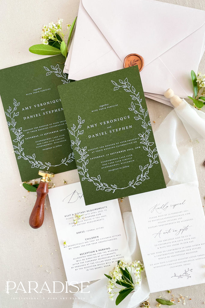 Emery Forest Green Wedding Invitations
