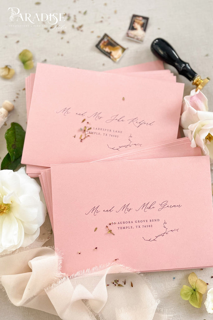 Dusty Pink Envelopes and Black Ink Printing