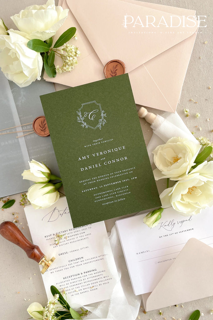 Everleigh Forest Green Wedding Invitations