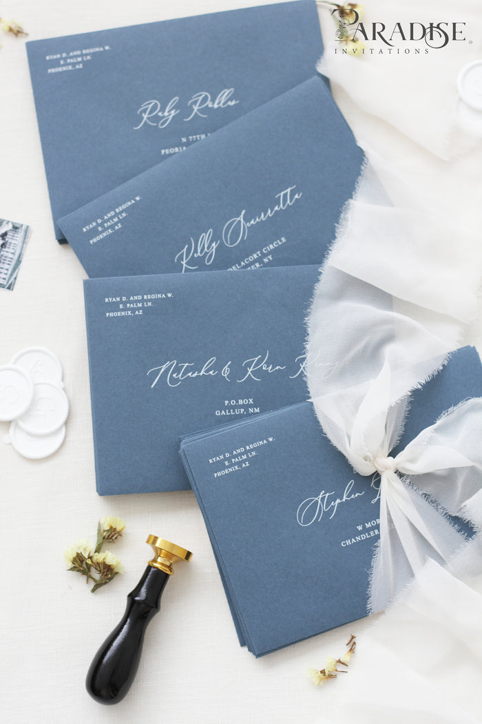 Dusty Blue Envelopes White ink printing