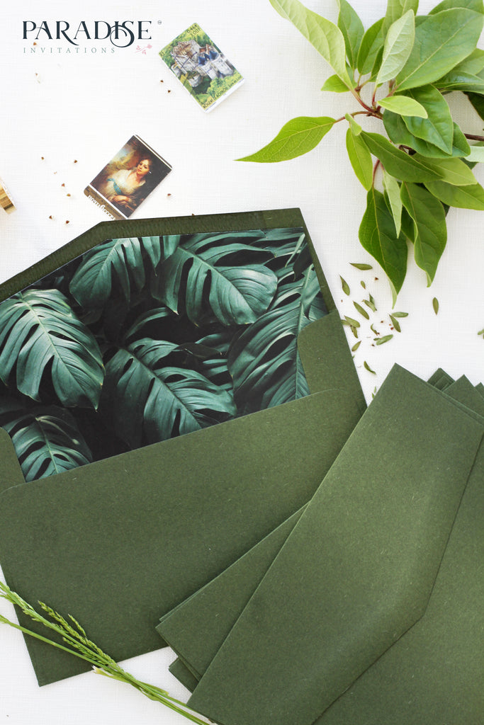 Tropical Style Envelope Liners on Forest Green Envelopes