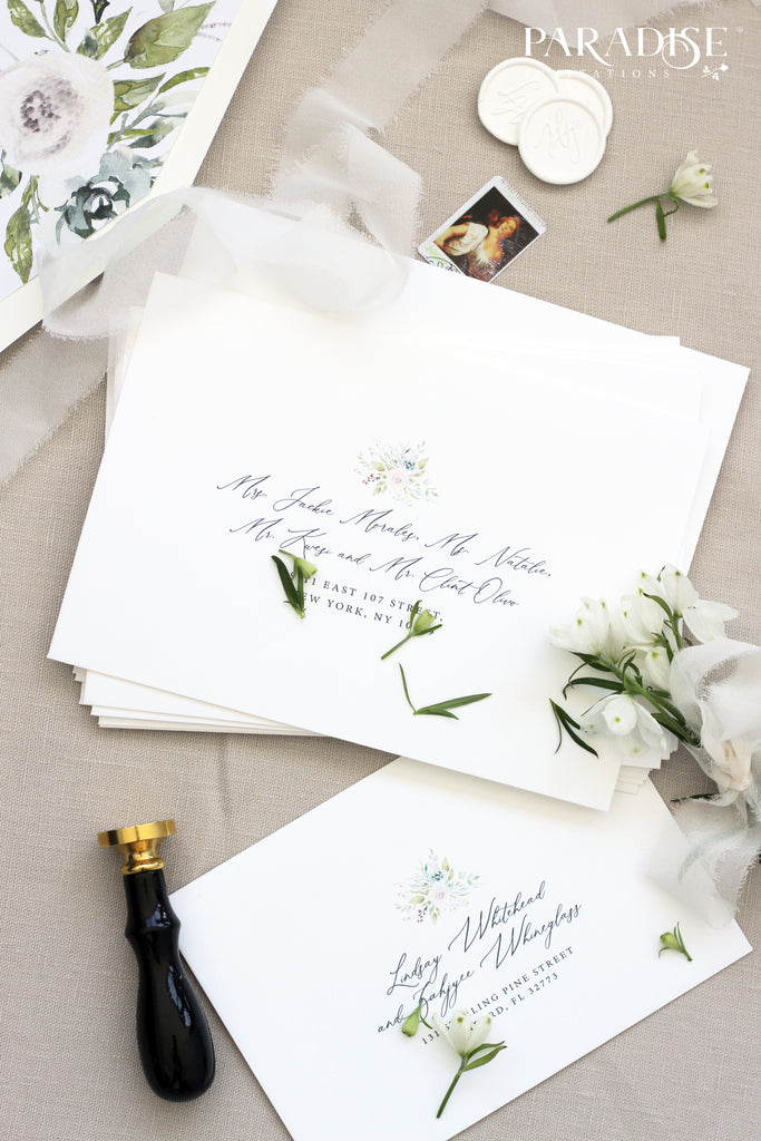 Floral Address Printing on White Envelopes