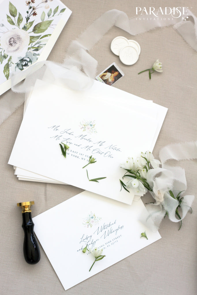 Floral Address Printing on White Envelopes