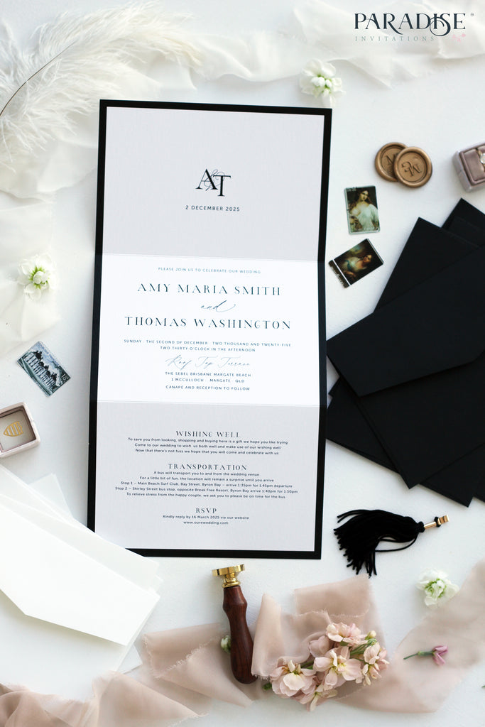 Iris Elegant Black Frame Wedding Invitation