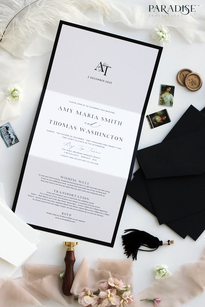 Iris Elegant Black Frame Wedding Invitation