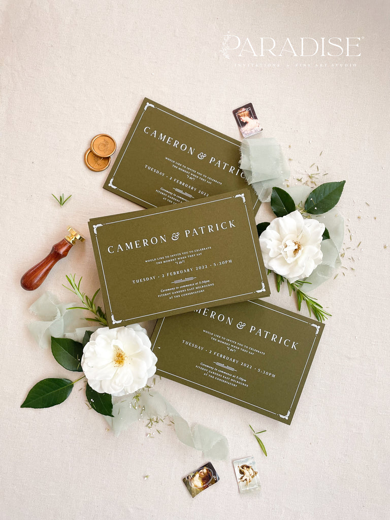 Leighton Forest Green Wedding Invitation Sets