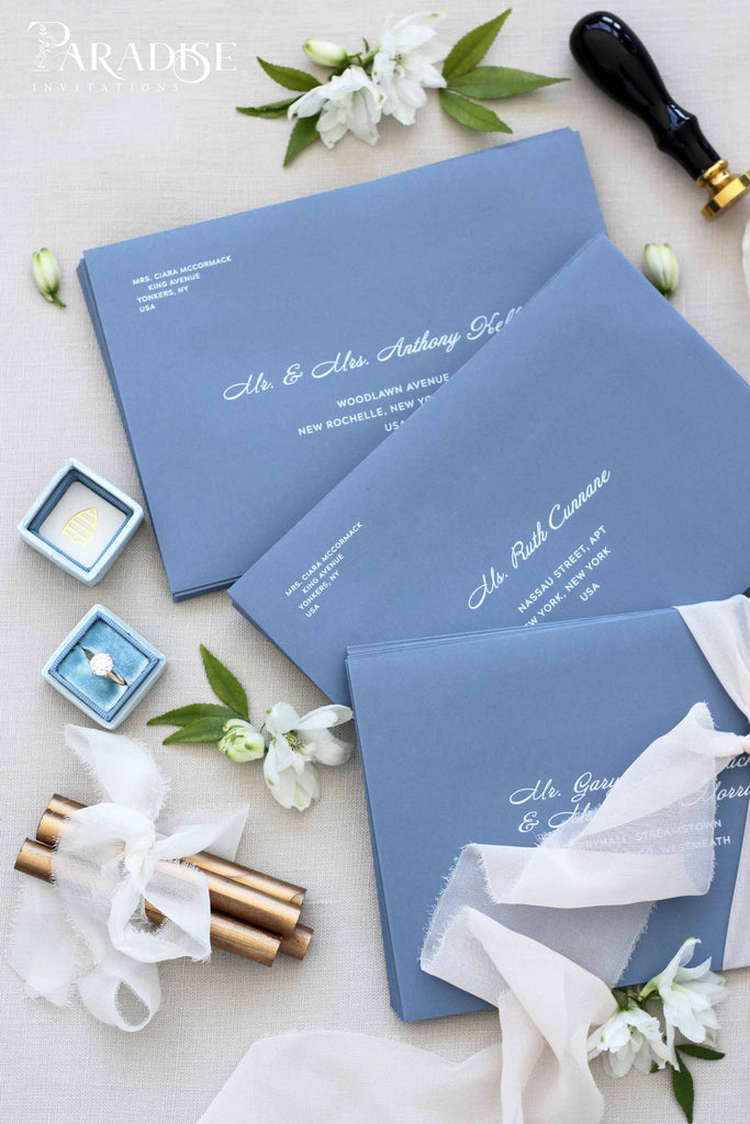 Dusty Blue White Ink Printing Envelopes
