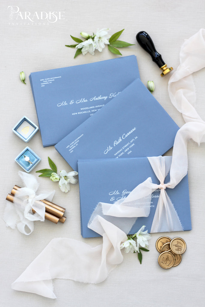 Dusty Blue White Ink Printing Envelopes