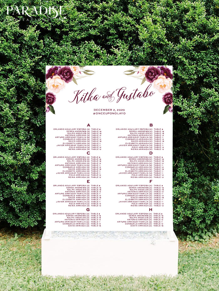 Burgundy Watercolor Wreath Table Seating Chart