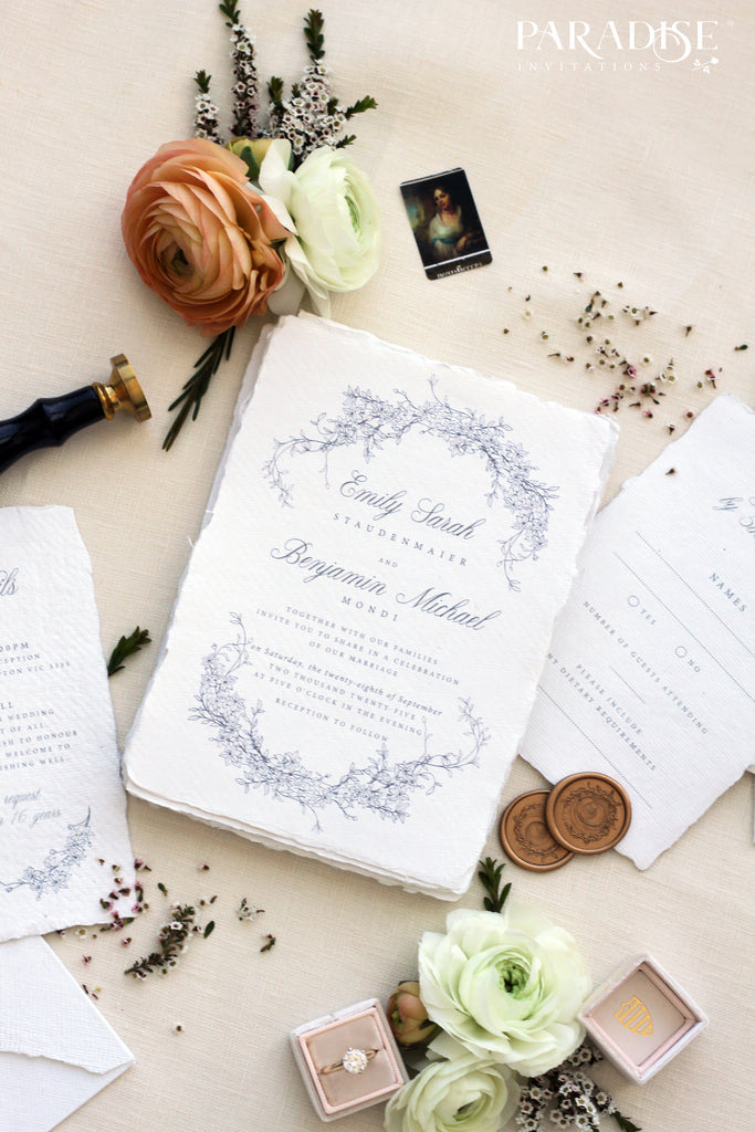 AC Wreath Handmade Paper Wedding Invitation
