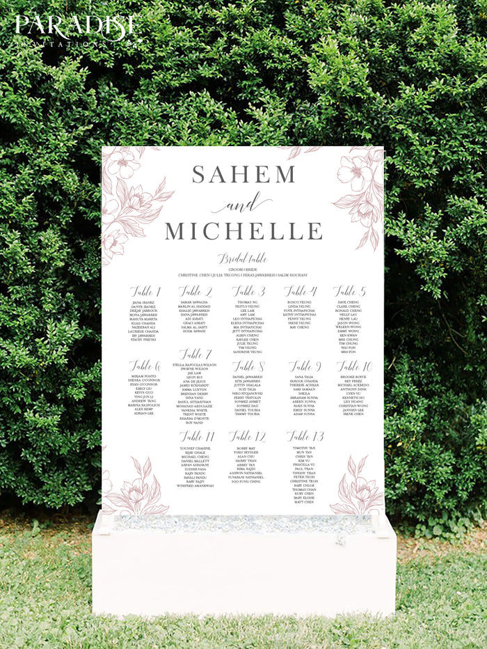 Blush Floral Table Seating Chart