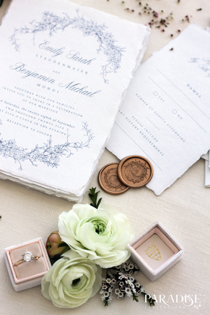 AC Wreath Handmade Paper Wedding Invitation – Paradise Invitations