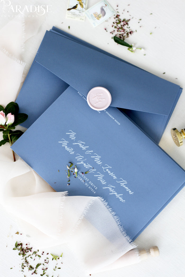 Dusty Blue Envelopes and White ink Printing