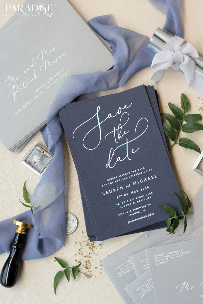 Lauren Navy Paper Save the Date Cards